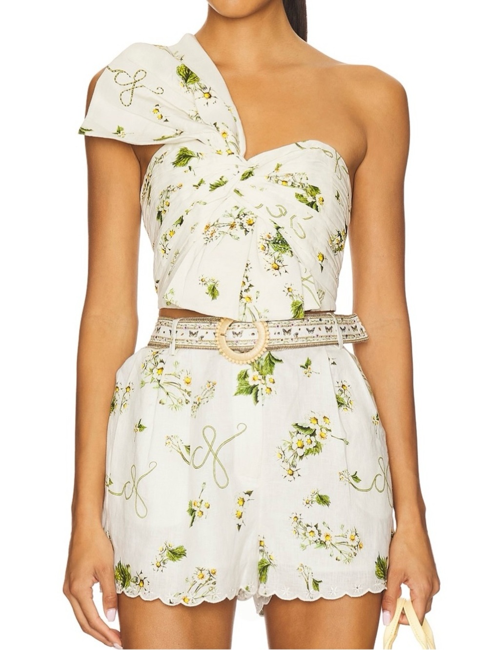Camilla White Floral One-Shoulder Top and Shorts Set